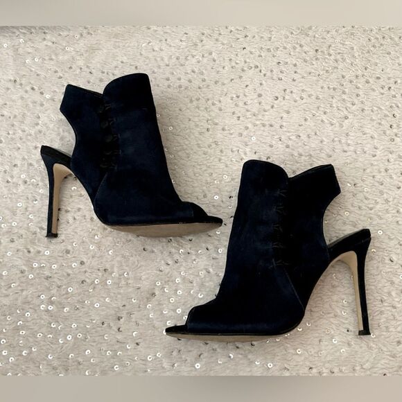 Karen Millen Blue Suede Peep Toe Ankle Boot Heels Size 6.5 - Picture 3 of 9